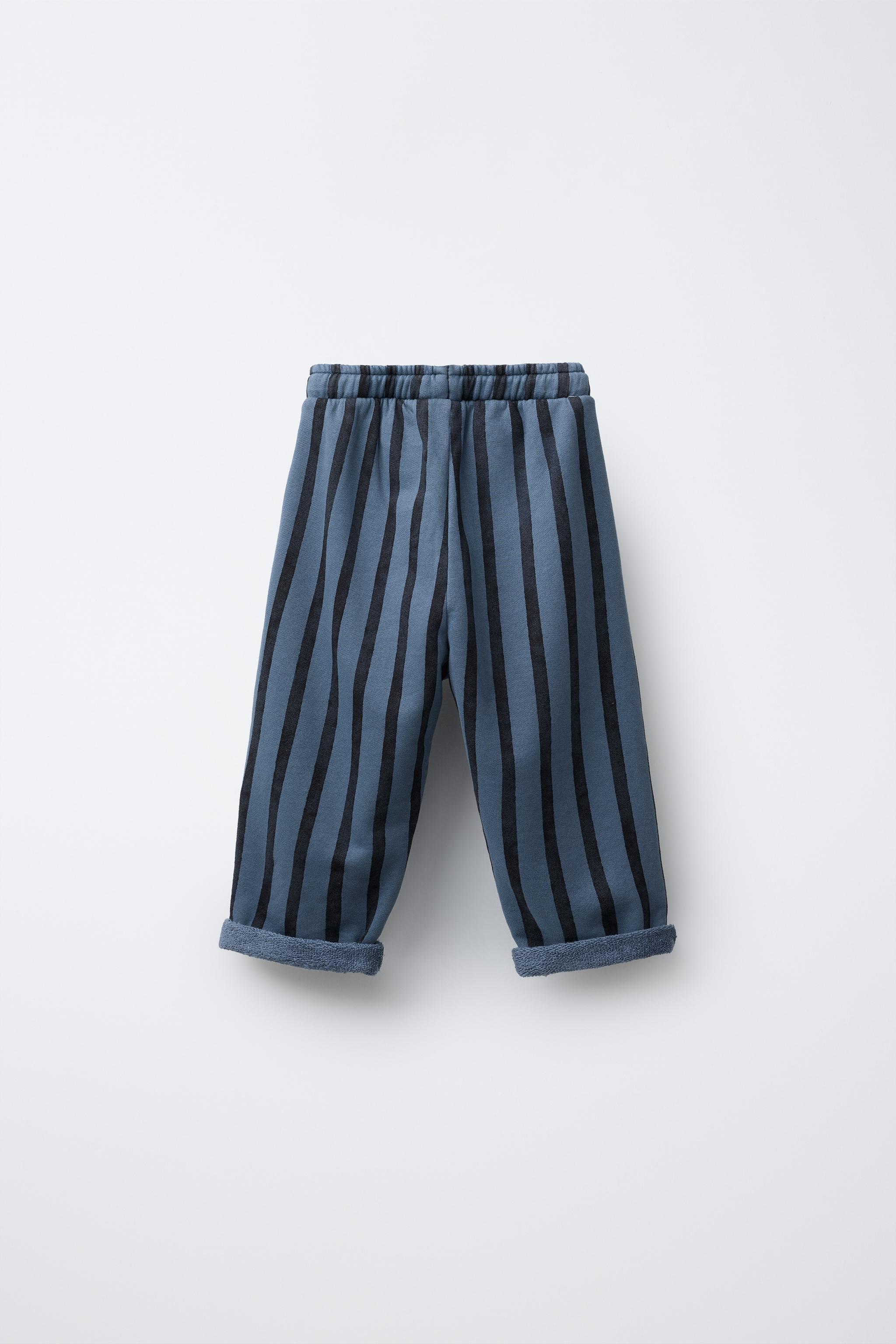 STRIPED BAGGY PLUSH PANTS - Blue / Black | ZARA United States