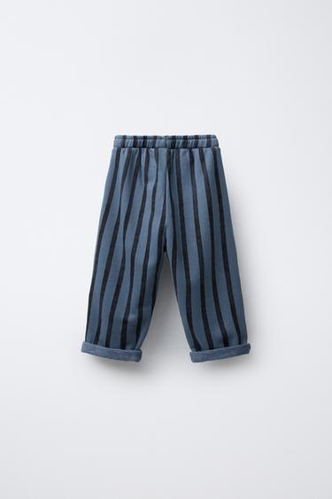 STRIPED BAGGY PLUSH TROUSERS - blue/black by Zara - Image 1