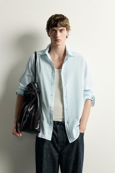 CAMISA DENIM ALGODÃO LEVE - Azul-claro da Zara