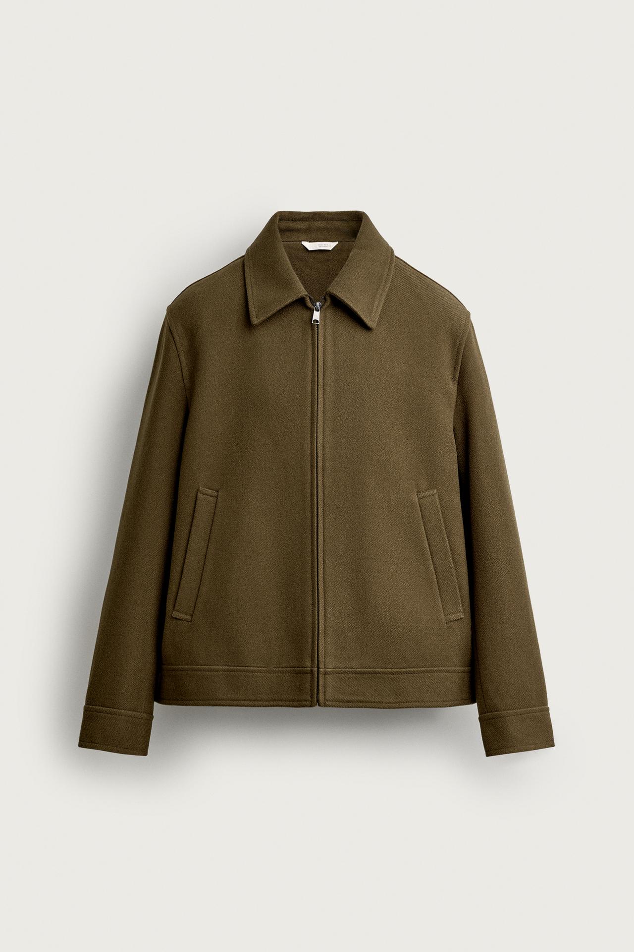 TEXTURED REGULAR FIT JACKET — Dark olive
