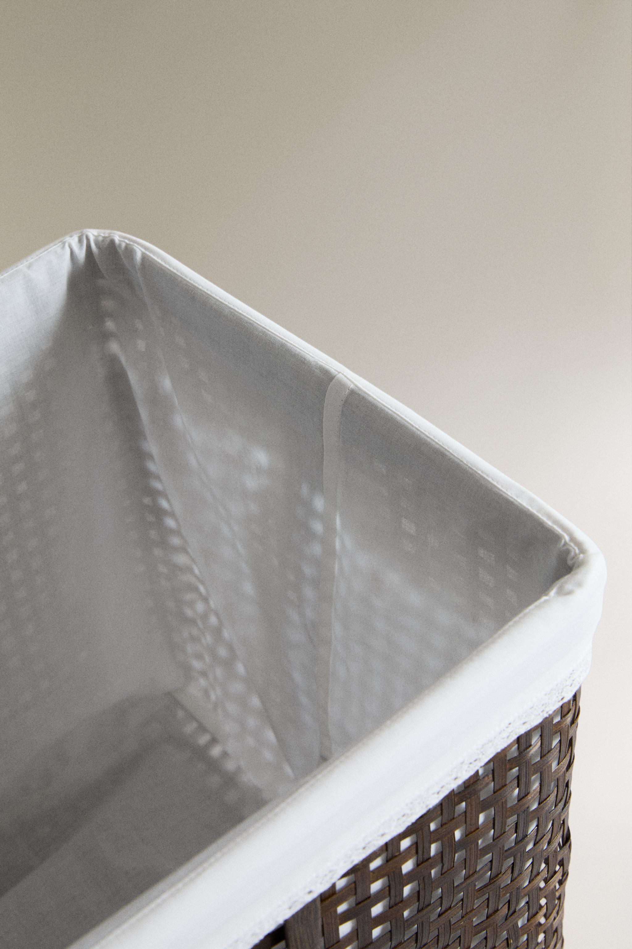 BAMBOO LACE TRIM BASKET — Dark brown