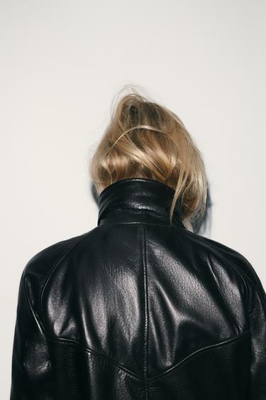 100% LEATHER JACKET WITH ADJUSTABLE WAIST - Black by Zara - Image 6