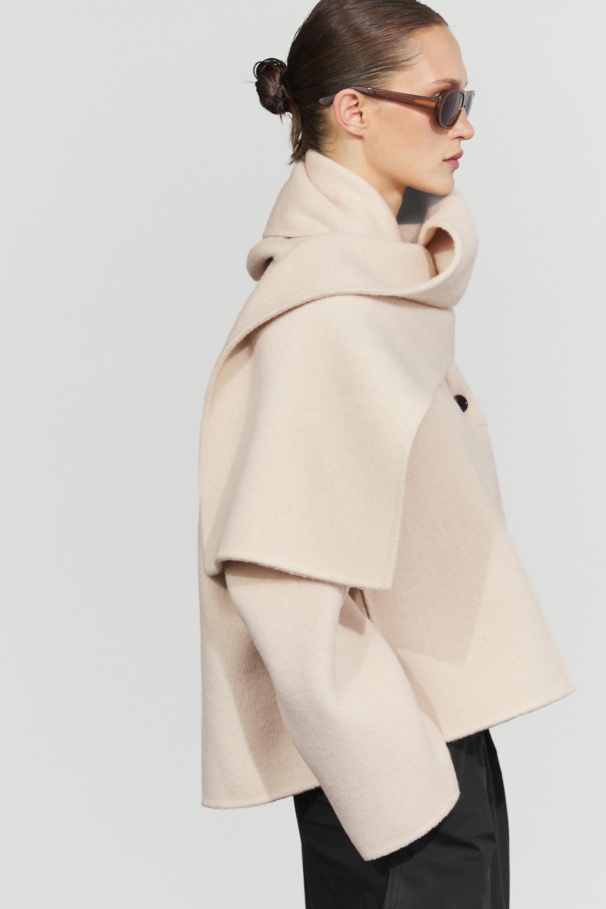 Short coat with scarf detail — Oyster-white