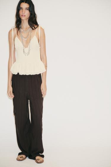 Zara SMOCKED COMBINATION TOP - Beige