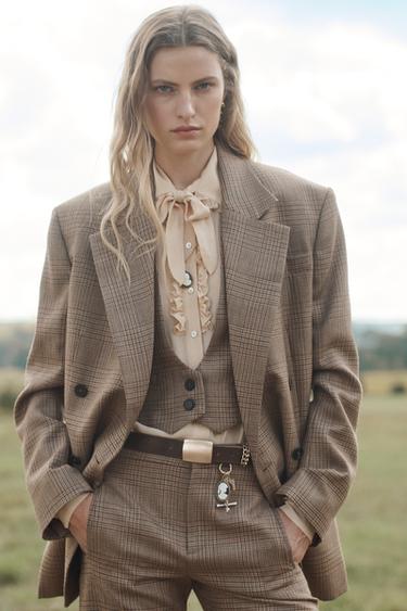 Zara LIMITED EDITION PLAID WOOL VEST - Brown