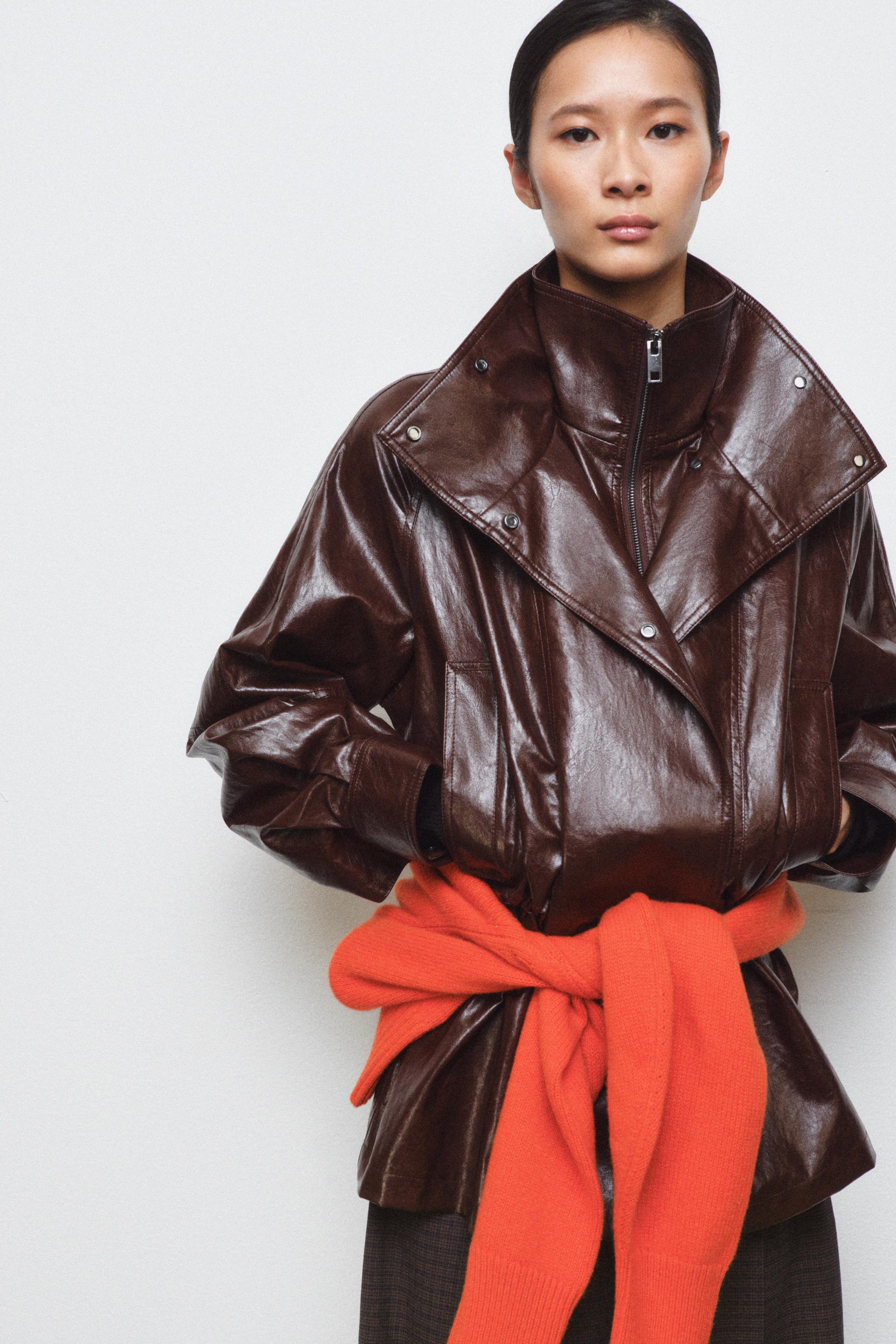 ZW COLLECTION FAUX LEATHER JACKET - Brown | ZARA Turkey