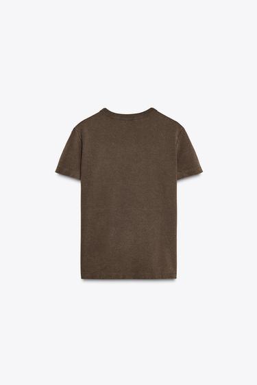 INTERLOCK-T-SHIRT MIT KURZEN ÄRMELN - Braun von Zara