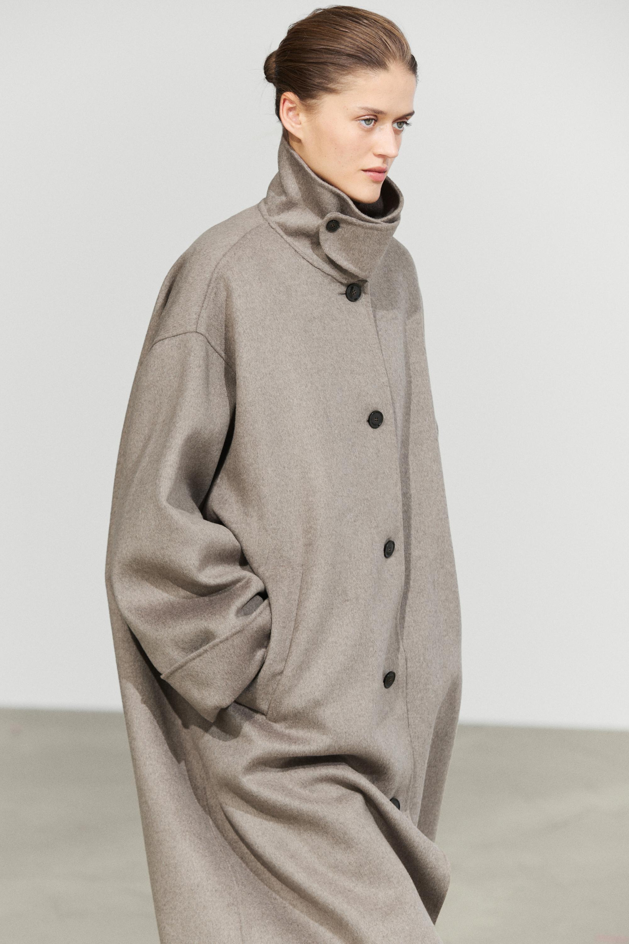 Long wool-blend coat with collar detail