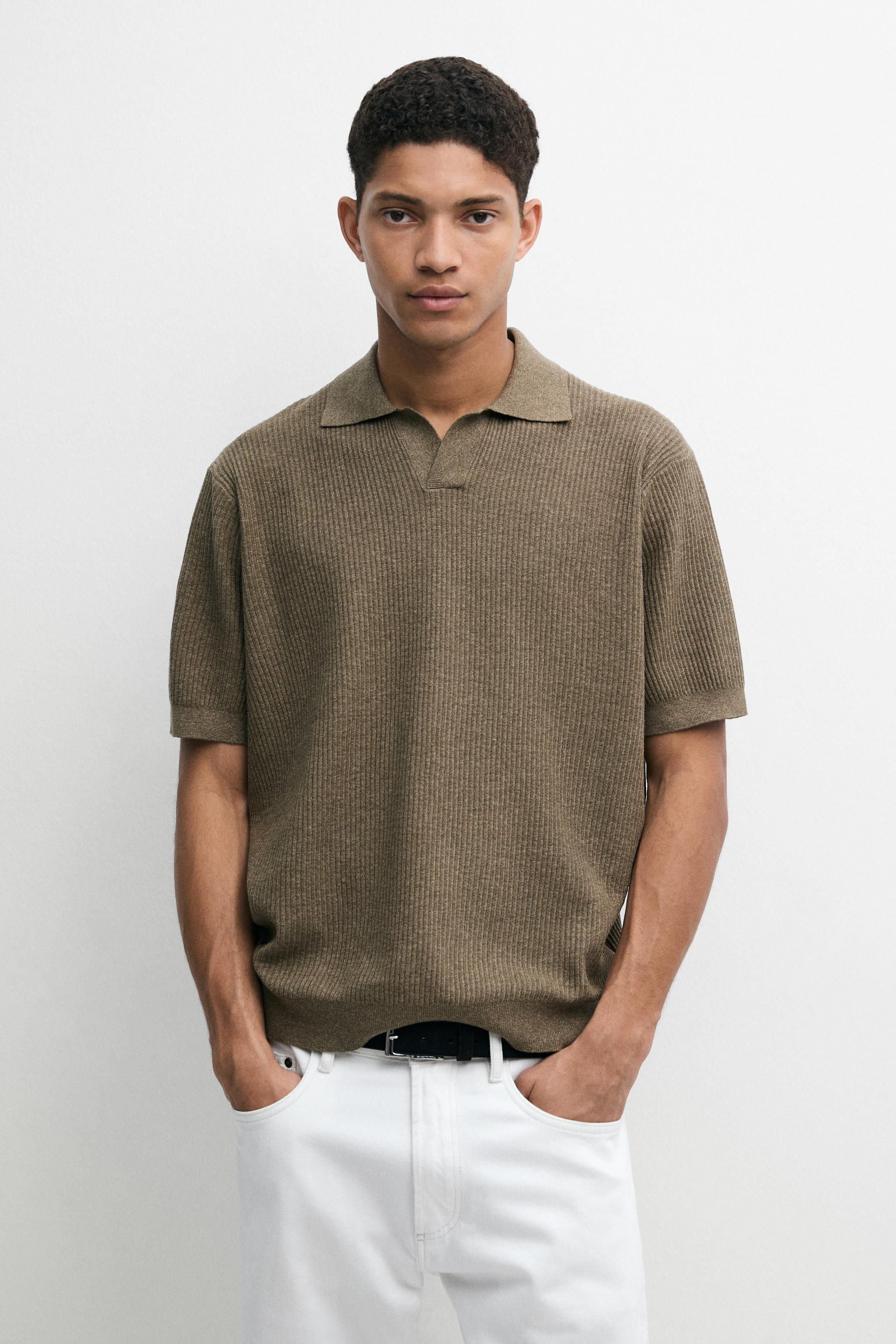 Cotton blend knit polo shirt — Dark olive