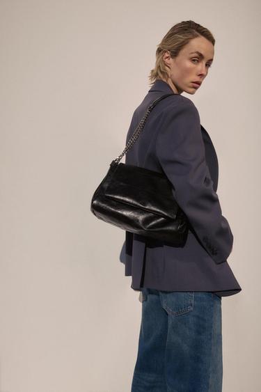 Zara ROCK STYLE FLAP SHOULDER BAG - Black