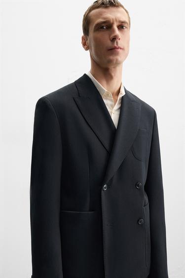VESTE DE COSTUME CROISÉE 100 % LAINE - Bleu marine foncé de Zara - Image 4