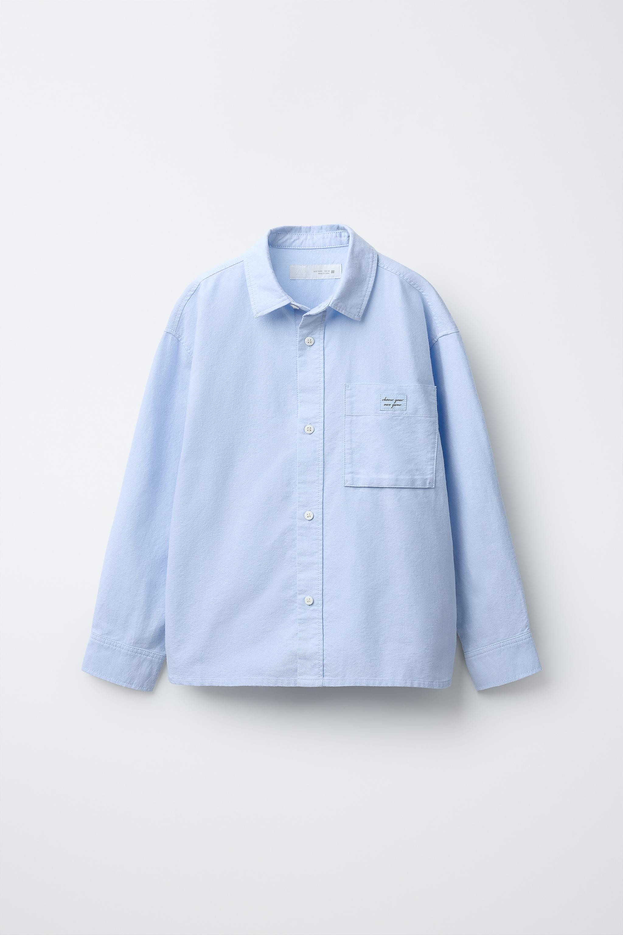 ラベル付きオックスフォードオーバーサイズシャツ - 空色 | ZARA