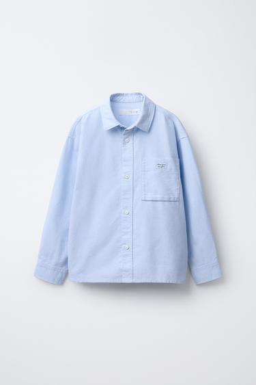 OVERSIZE OXFORD SHIRT WITH LABEL - Sky blue by Zara