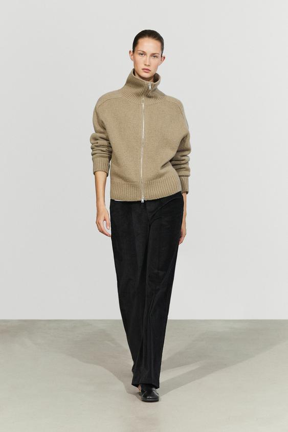 Zara 100% wool knit zip-up cardigan - Greenish - Image 0