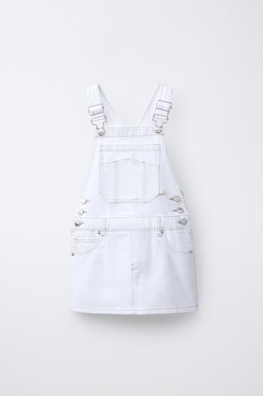 CONTRAST STITCH DENIM PINAFORE DRESS - White by Zara - Image 0