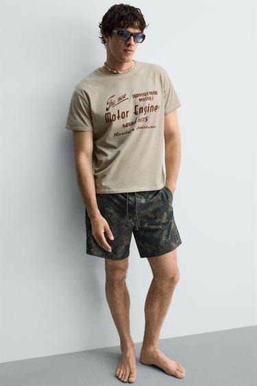 VINTAGE-EFFECT SLOGAN PRINT T-SHIRT - Beige by Zara - Image 4