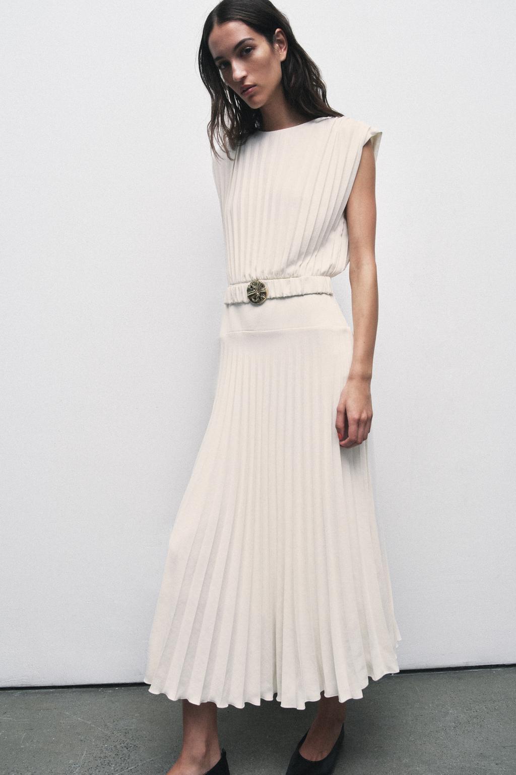 PLEATED BELTED MIDI DRESS - image 2