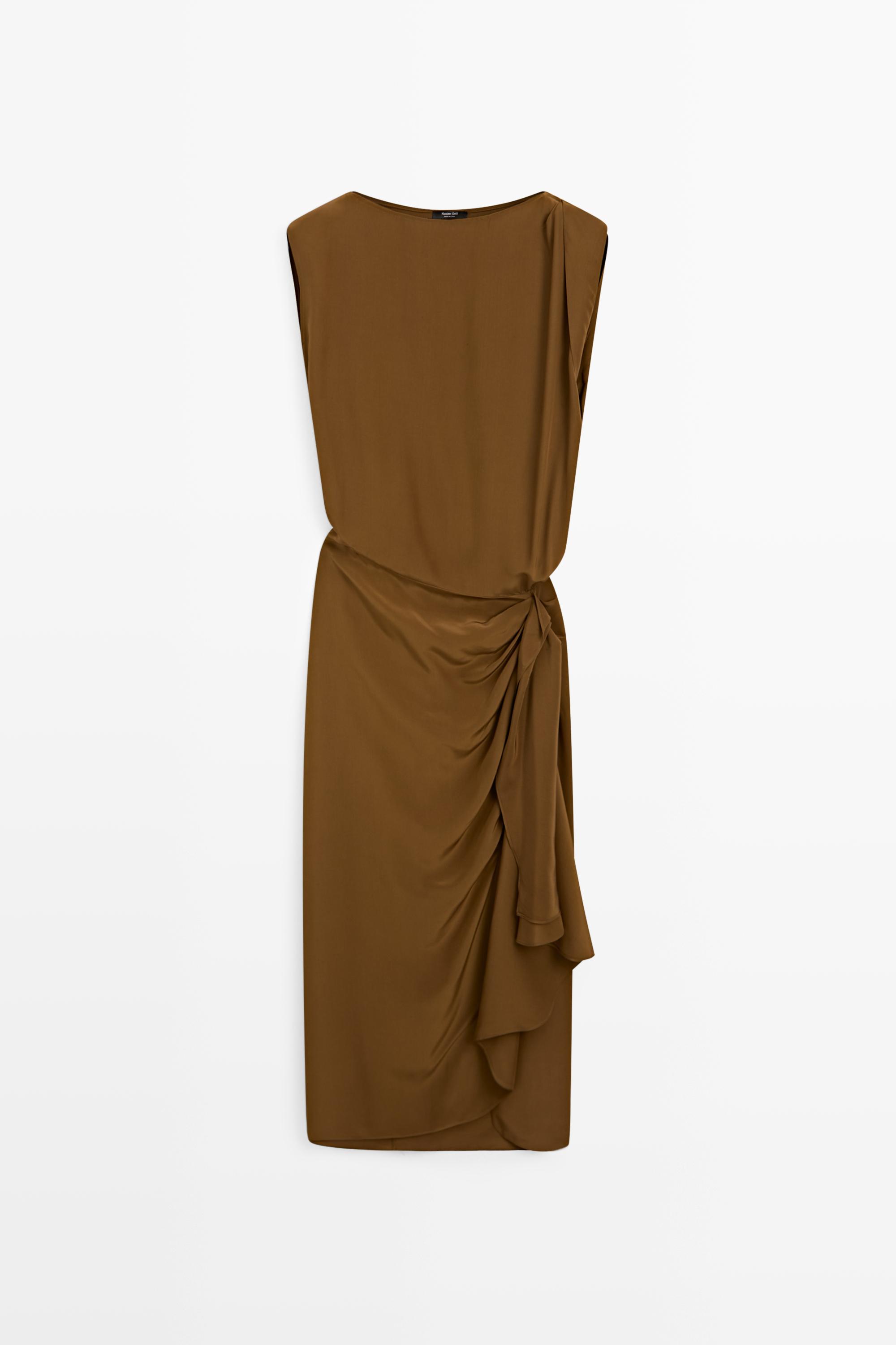 Flowing midi dress with draped detail — Golden