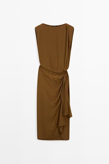 Zara Flowing midi dress with draped detail - Golden - Image 0