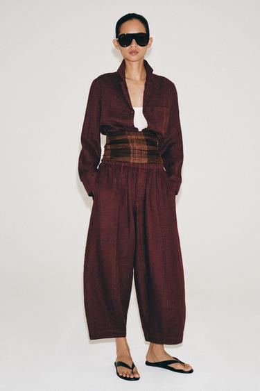 СОРОЧКА ZW COLLECTION ЗІ 100%-ГО ЛЬОНУ ІЗ КИШЕНЕЮ - Колір вина Zara