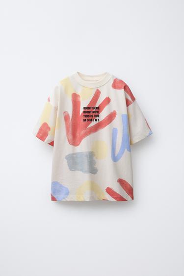 Zara BRUSHSTROKE PRINT T-SHIRT - Ecru - Image 0