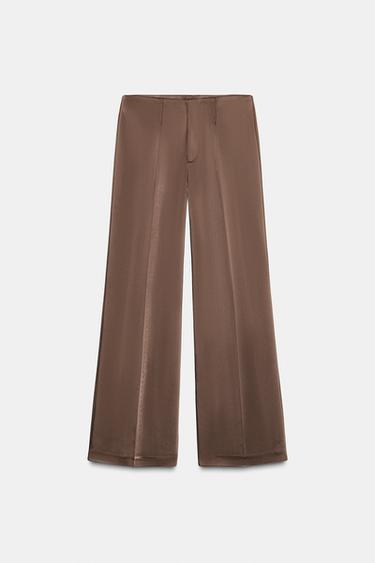 HIGH-WAIST SATIN TROUSERS - Chocolate brown by Zara
