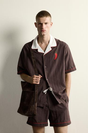 CHILLI EMBROIDERY RELAXED FIT SHIRT - Chocolate by Zara