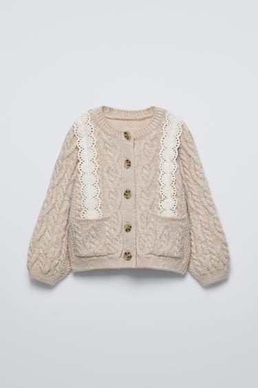 LACE KNIT CARDIGAN - Light beige by Zara - Image 0