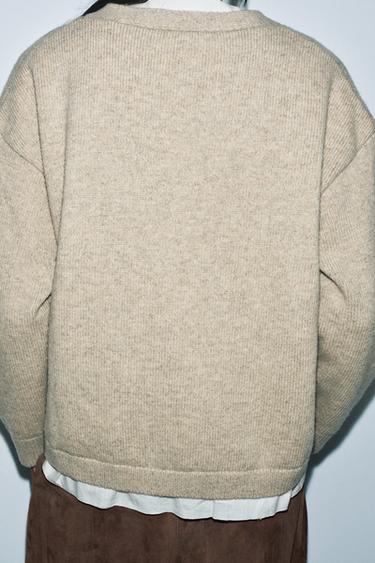 CONTRAST WOOL BLEND CARDIGAN - Sand / Marl by Zara - Image 2
