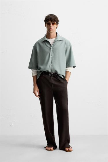 RELAXED FIT FLOWING SHIRT - Green / Blue by Zara