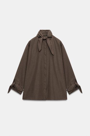 CHECK SHIRT WITH SCARF - Brown by Zara - Image 0