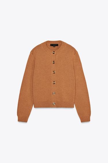 PLAIN KNIT CARDIGAN - Caramel by Zara - Image 3