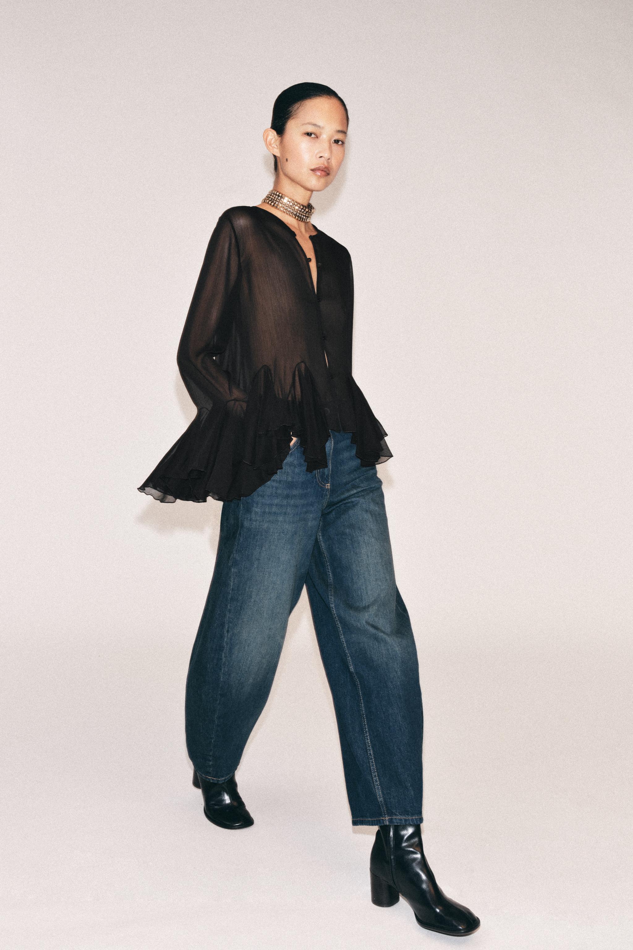 ZW COLLECTION FLOWY RUFFLE SHIRT - Black | ZARA United States