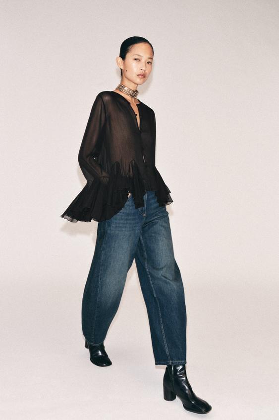 СТРУМКА СОРОЧКА З ВОЛАНАМИ ZW COLLECTION - Чорний Zara - Зображення 0