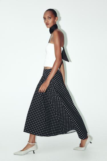 FALDA MIDI CAPA LUNARES - Negro / Blanco de Zara