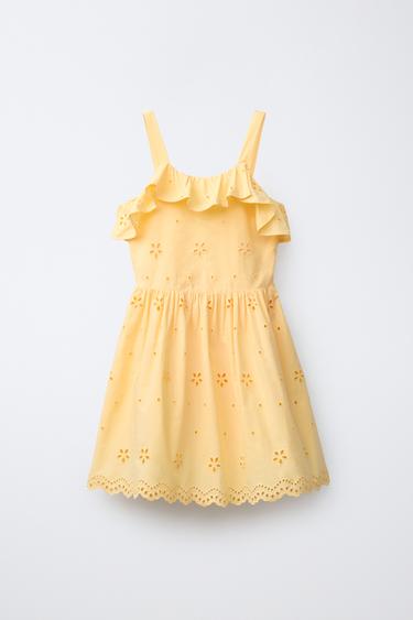 VESTIDO BORDADO SCHIFFLY VOLANTES - Amarillo de Zara