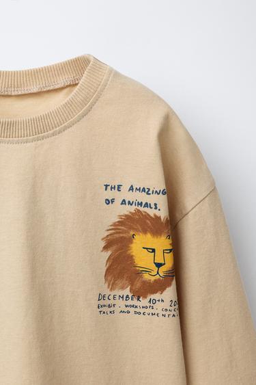 LION PRINT T-SHIRT - Beige by Zara - Image 2