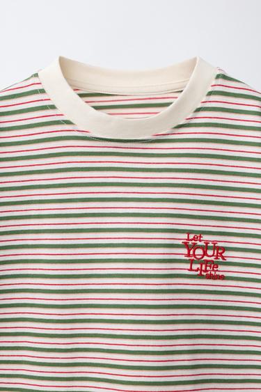 T-SHIRT RAYURES AVEC INSCRIPTION BRODÉE - rayures de Zara - Image 2