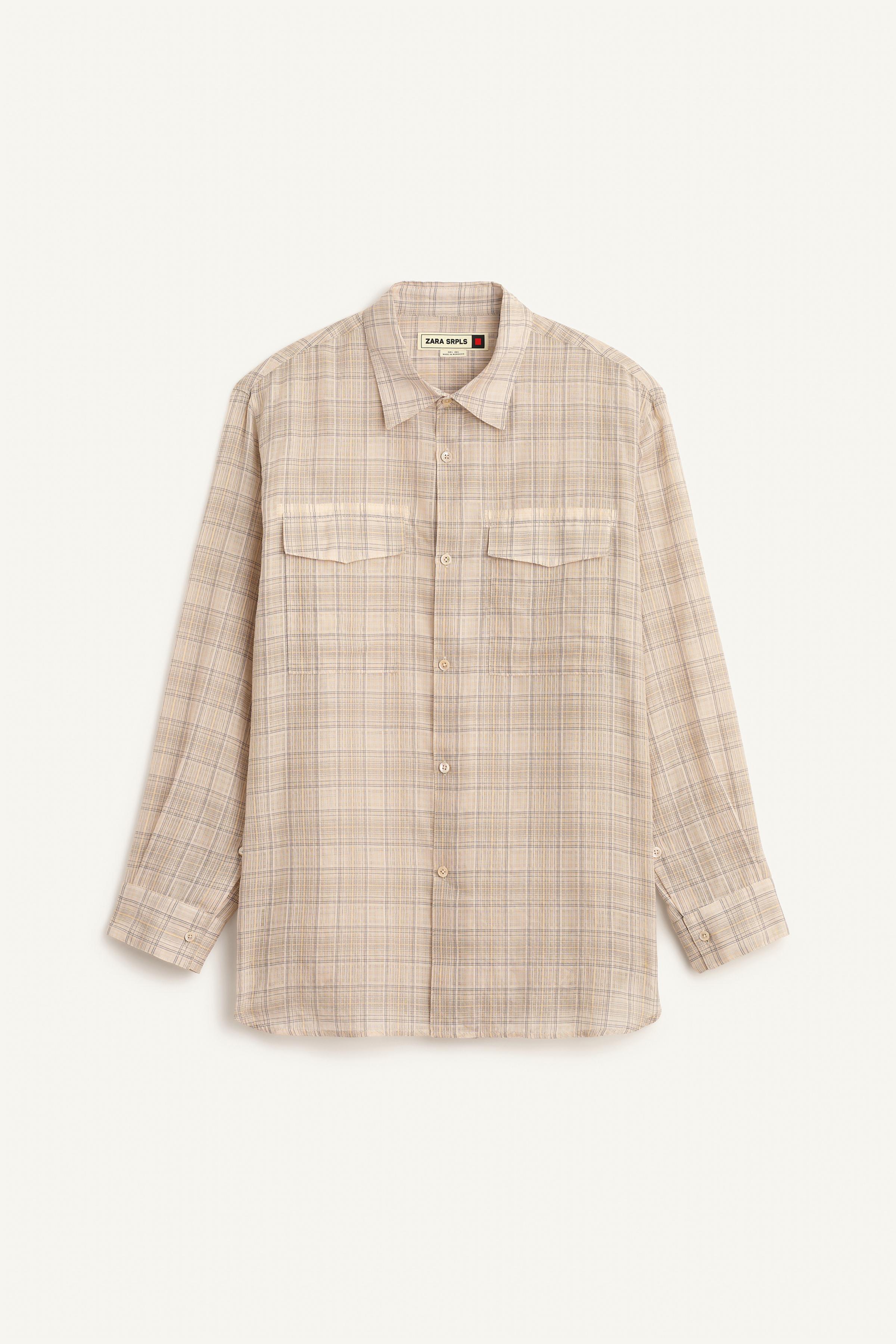 LNG SLV CHCK SHRT — Beige
