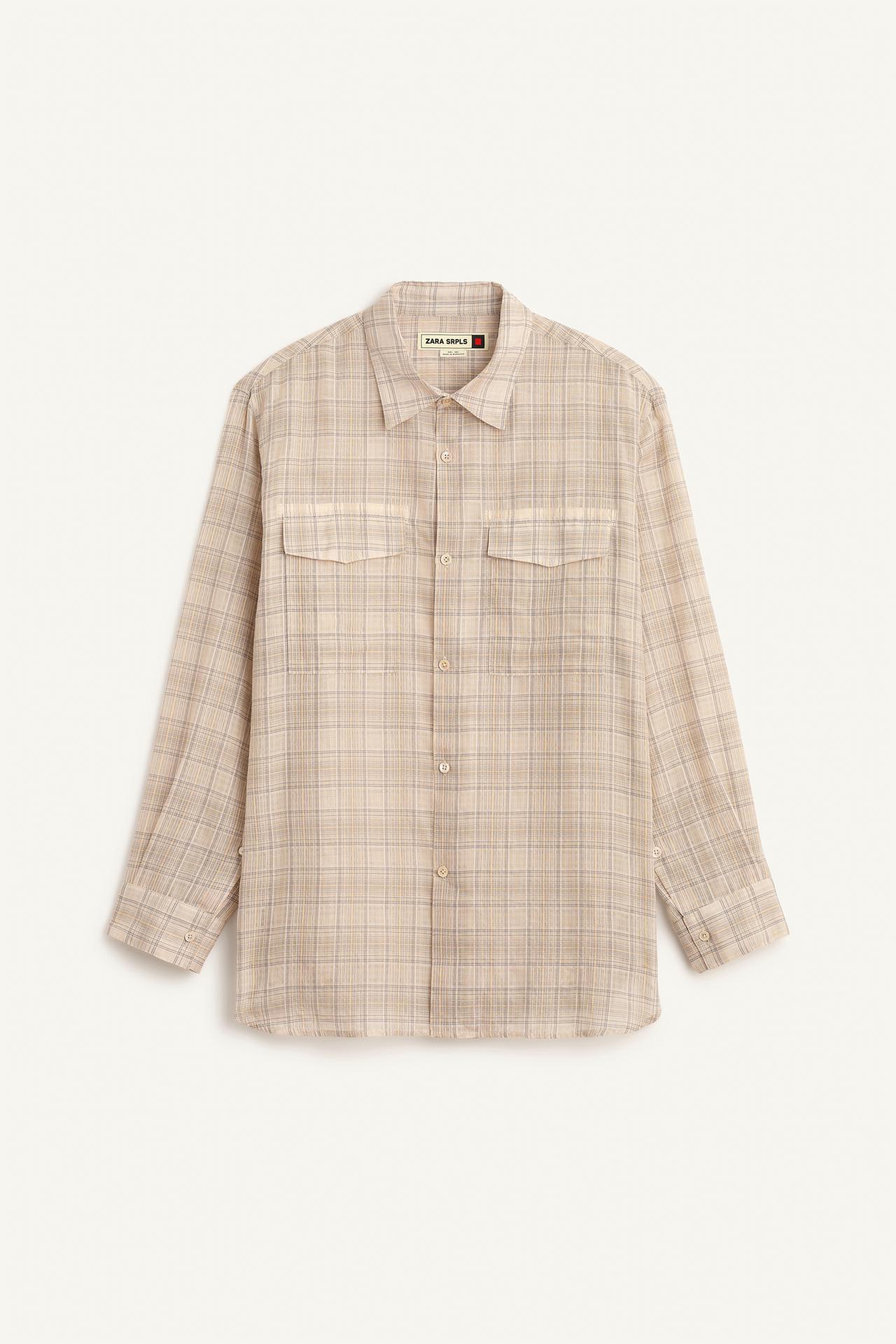 LNG SLV CHCK SHRT — Beige