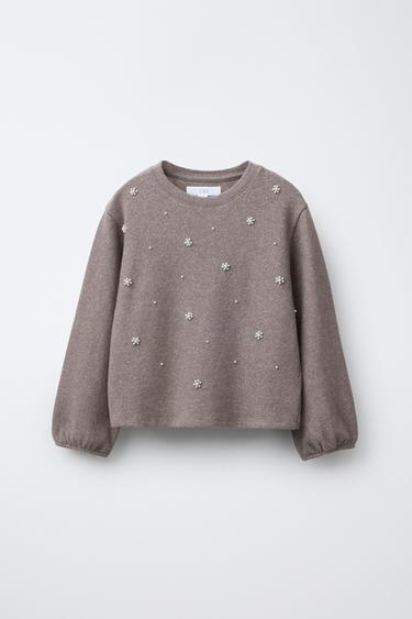 SOFT-TOUCH FAUX PEARL T-SHIRT - Brown by Zara