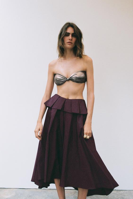 VOLUMINOUS ASYMMETRIC MIDI SKIRT - Burgundy by Zara - Image 0
