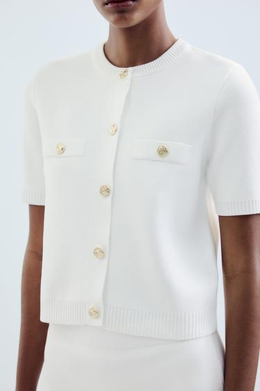 GILET EN MAILLE MANCHES COURTES - Blanc de Zara