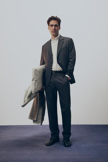 Zara 標準版100%羊毛西裝長褲 - 炭灰色