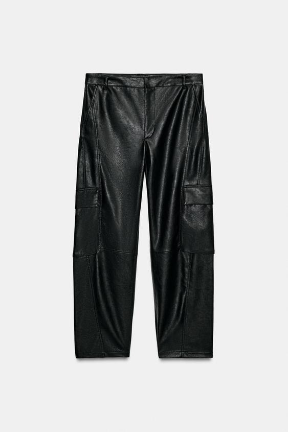 LEATHER EFFECT CARGO TROUSERS - Black by Zara - Image 0