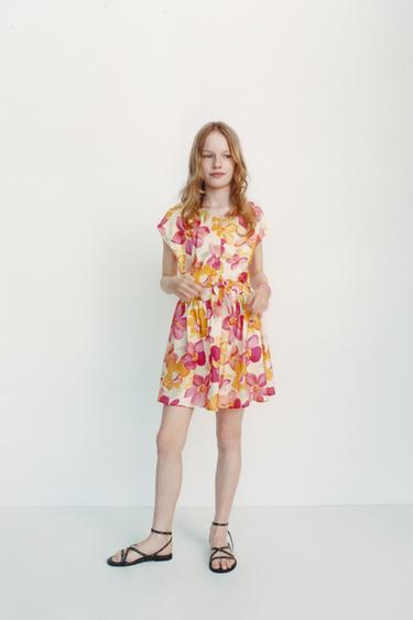 Zara CUT OUT KNOT PRINT DRESS - Fuchsia