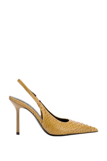 ZAPATO TACÓN DESTALONADO RELIEVE - Mostaza de Zara