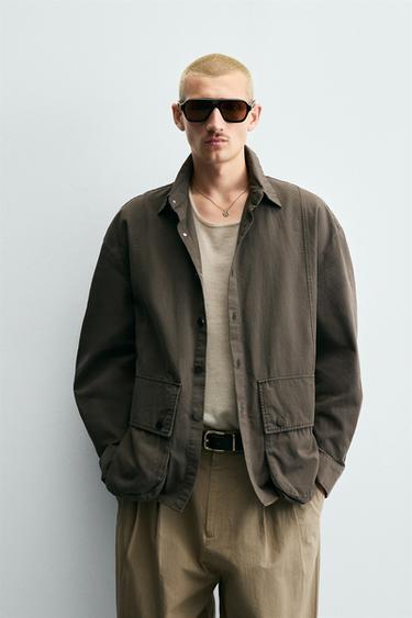 SOBRECAMISA RELAXED FIT BOLSILLOS - Marrón / Crudo de Zara
