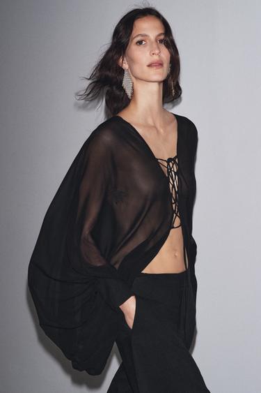 LIMITED EDITION PUFFED GEORGETTE TOP - Black by Zara - Image 3