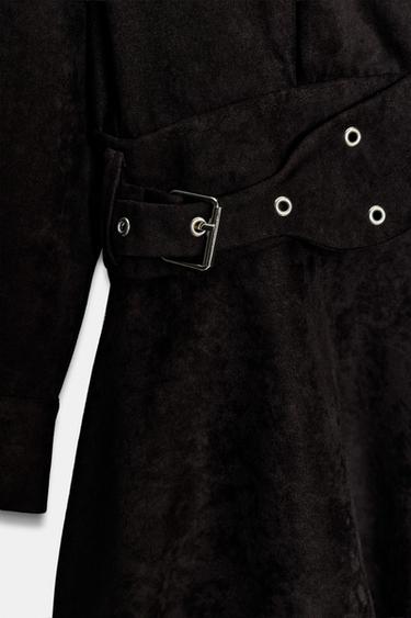 FAUX SUEDE MINI DRESS WITH BELT - Brown by Zara - Image 2